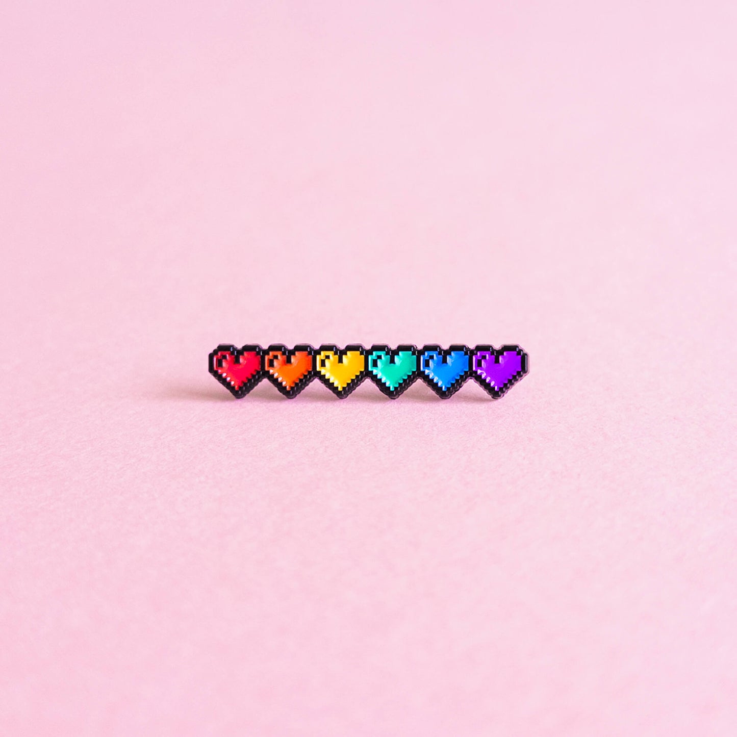 Pixel hearts (rainbow) — enamel pin