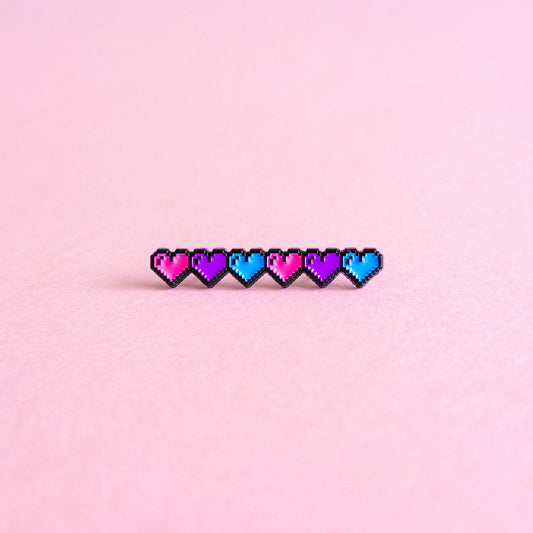 Pixel hearts (bisexual) — enamel pin